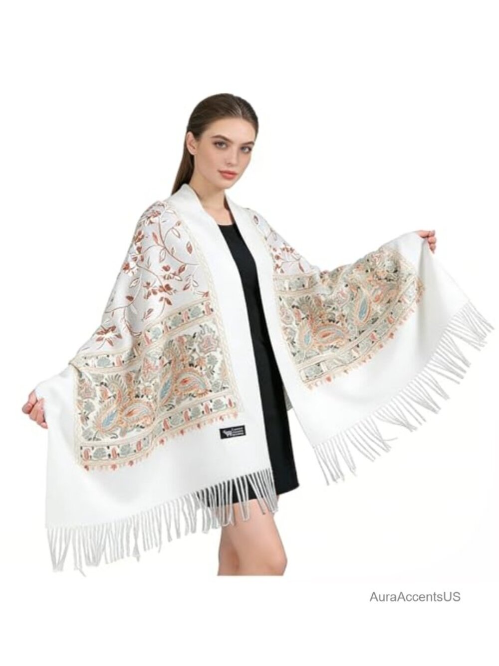 Oversized Cashmere Feel Scarf Embroidered Pashmina Wrap Shawl 78x27